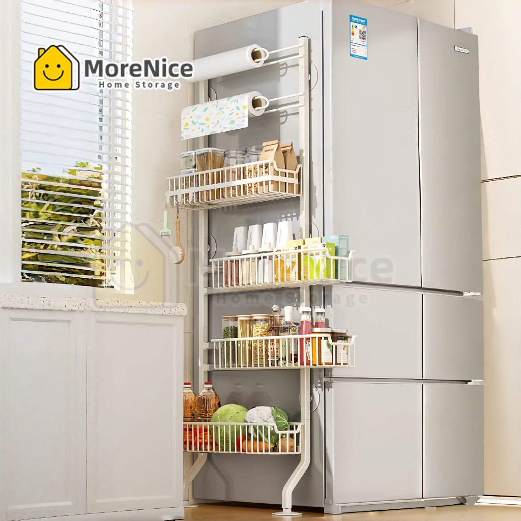 Narrow Storage Shelf Drill Free Organizer Rack for Refrigerator Side Living Room Bathroom Kitchen Space Saving