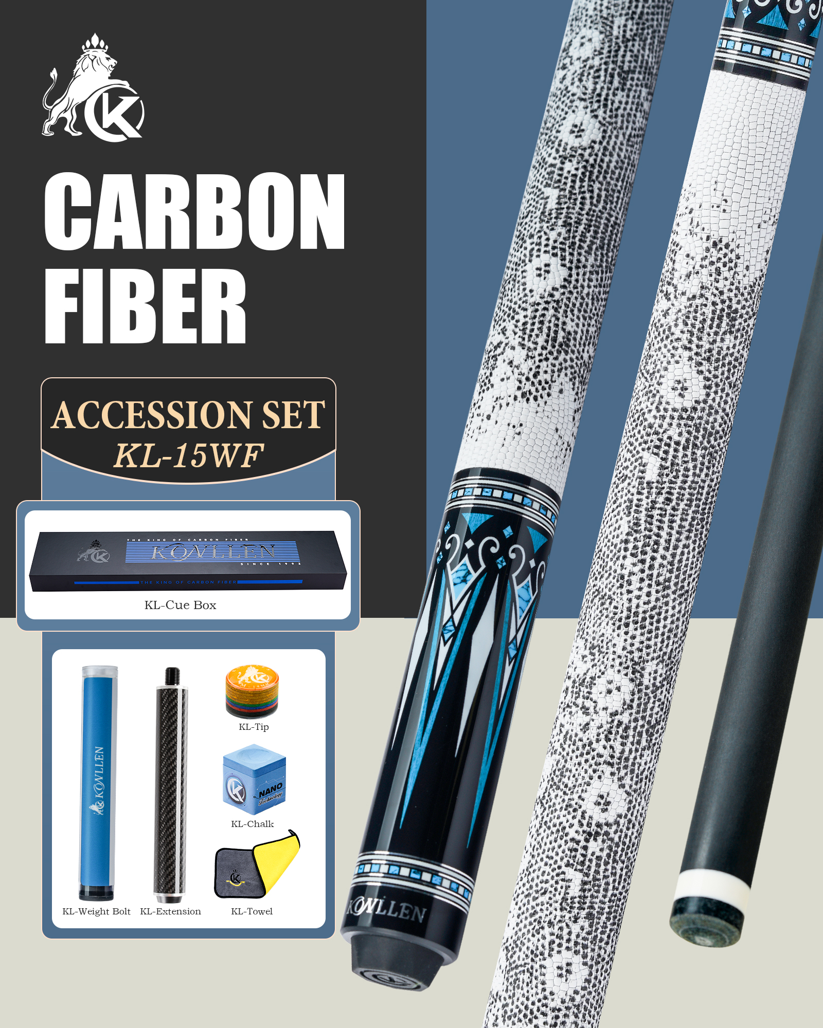 Discount KONLLEN Carbon Fiber Pool Cue Stick 1.0 Series 58-inch Professional Pool Sticks for Adults Full Carbon Technology Low Deflection Pool Cue Billiard Cues with 12.5mm Tip#konllen#cues