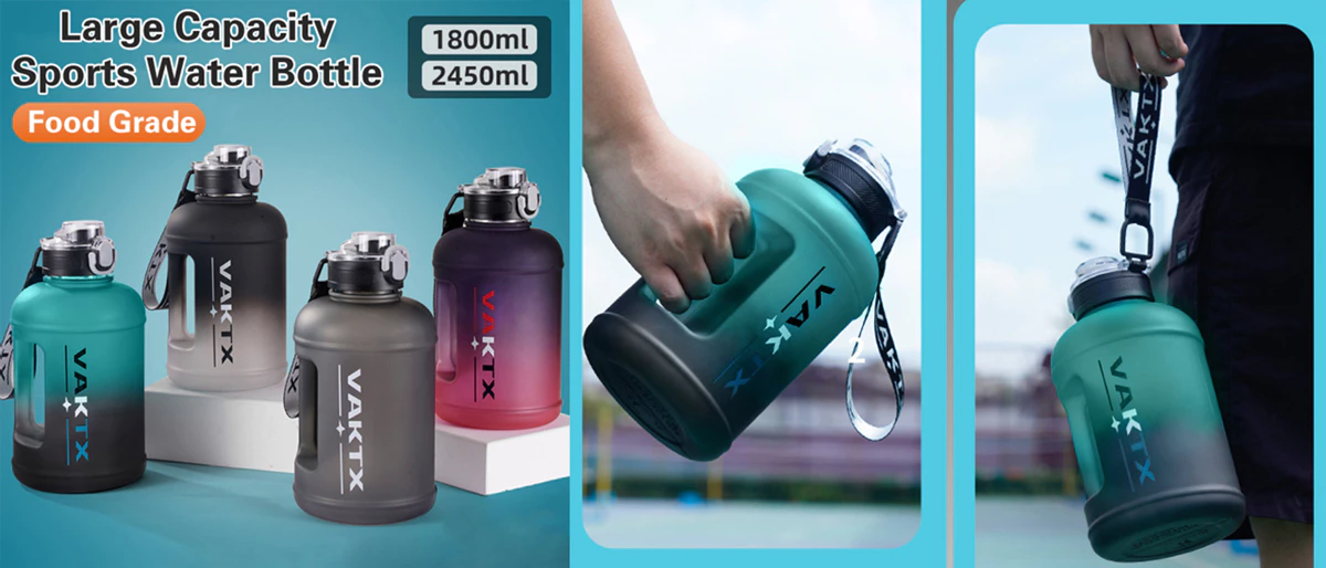 [Qianbaidu] Large Capacity Sports Water Bottle, Food Grade Bpa Free with Straw/Strap for Gym/Outdoor