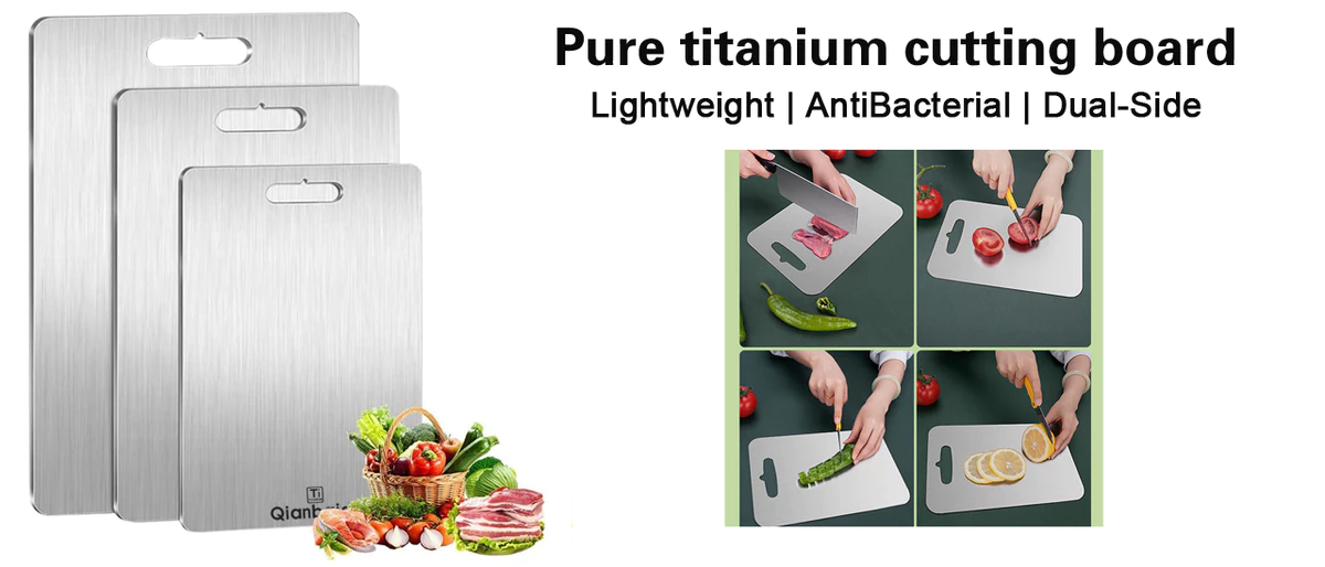 [Qianbaidu] Premium 100% Pure Titanium Cutting Board, Kitchen/Camping Chopping Board AntiBacterial