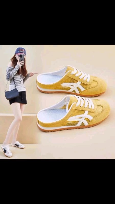 dexun shoes women's 2025 new striped half slippers closed toe sports casual lazy mules all match