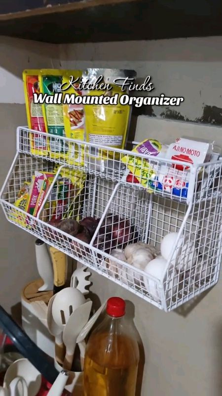 Upgraded Wall Mounted Kitchen Hanging Rack. Spice Seasoning Storage Rack. Kitchen Condiments Organizer. #kitchenorganizer #hangingbasketorganizer #con