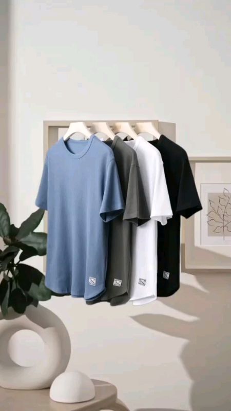 Proman-Waffle T Shirt For Men Casual Loose Aesthetic Round Neck Short-Sleeved