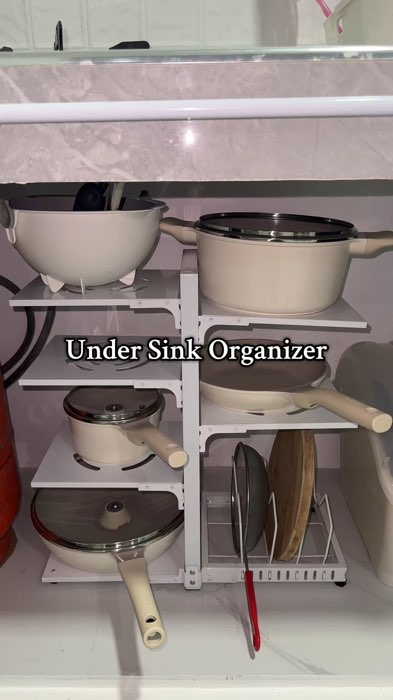Under sink organizer for kitchen! #UnderSinkOrganizer #kitchenorganizer #Kitchen #organizer #kitchenwares #storage #kitchenstorage #Recos #fyp #viral