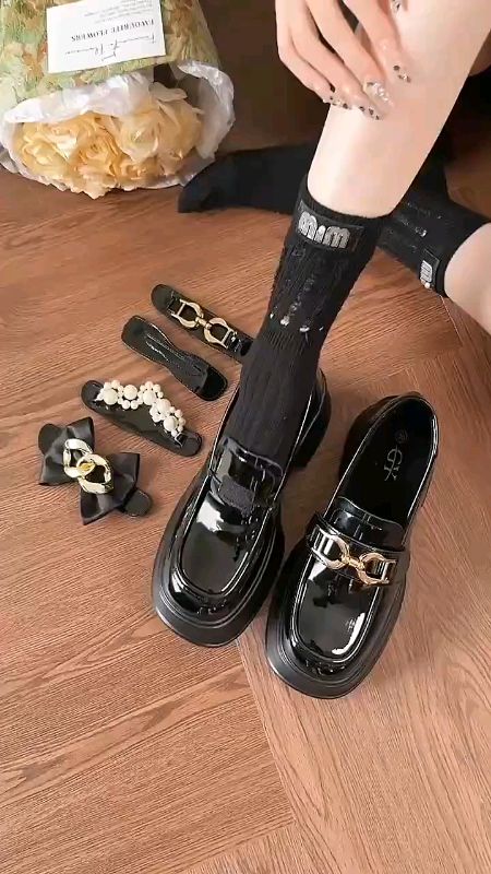 buy 1 take 4 design Mary Jane velcro leather black heels lolita