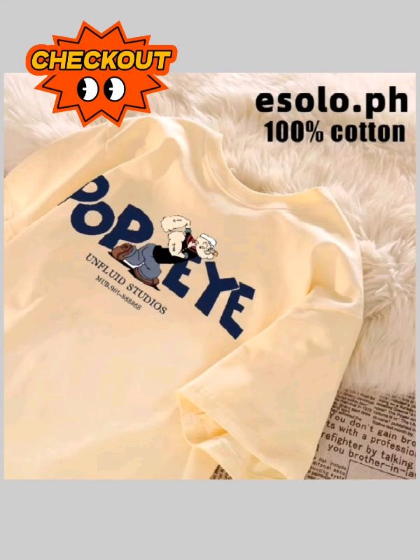 📌✨️SALE‼️【esolo】oversized  Korean retro 100% cotton t shirt Popeye print Apricot T-shirt for women#0205 #shopeevideo #shopeefinds #fashion