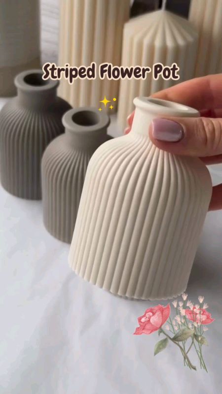 Nordic style striped flower pot #flowerpot #nordic #striped #Home #ceramic #decor #Home #ceramicvase #MasMuraSaShopee #highquality #aesthetic