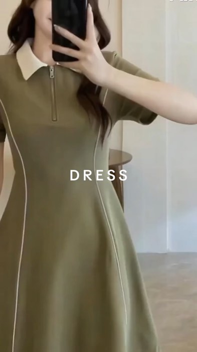 ￼Polo Collar Dress Women's Korean Style Slim Waist Short-Sleeved Casual Mid-length Dress XXXL #HugotSaShopee