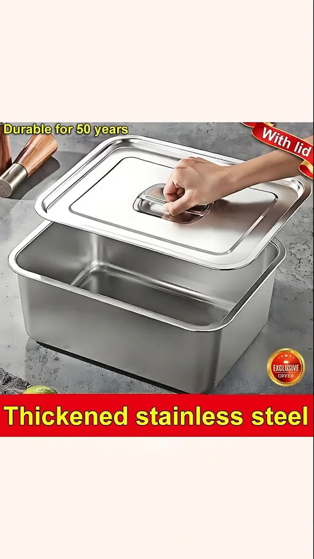 Stainless Steel Food Storage Pan with Cover Food Container Buffe