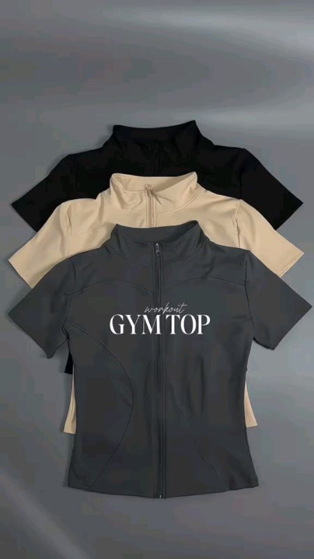 FUYOGI Yoga Top Women Short Sleeve Zipper Sports Fitness Workout High Elasticity Tight Fitting