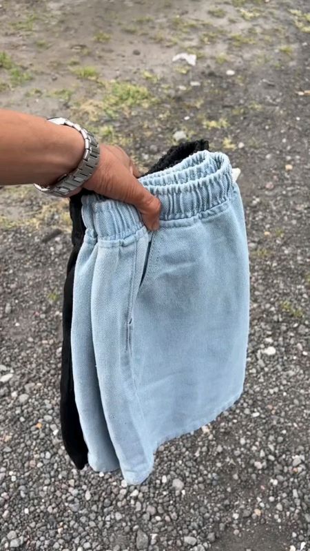 Mens denim shorts casual pants drawstring loose#fyp