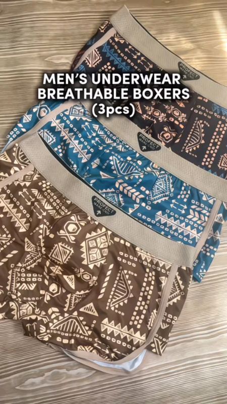 3 pcs Men's Boxer Briefs Retro Print - Breathable Vintage Style Underwear with Custom Design. #shopee #FreeCoinsInShopeeVideo #underware