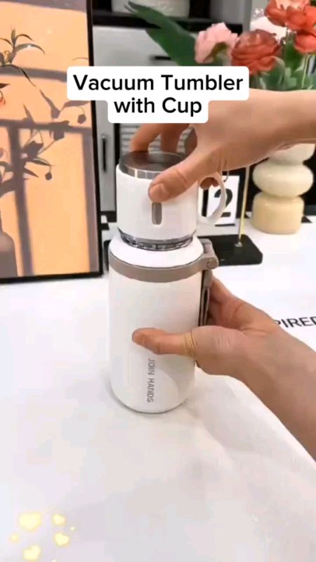 Vacuum tumbler with cup stainless steel thermos flask double wall