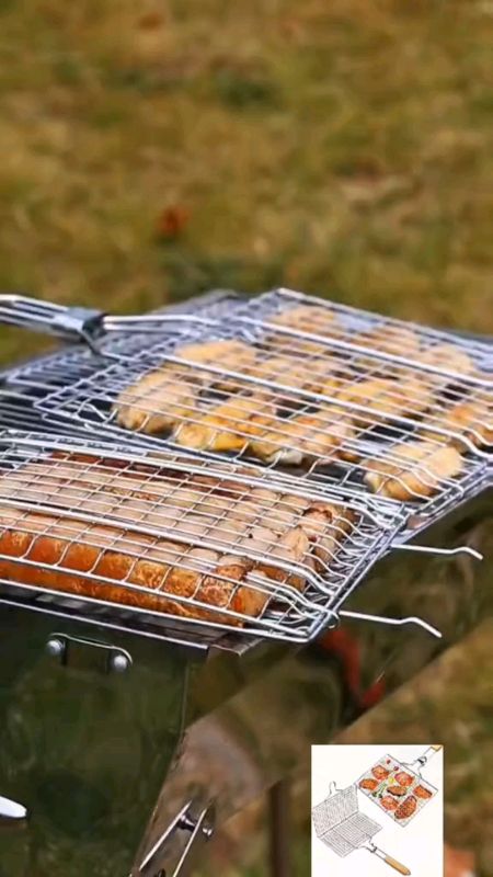 #Stainless Steel #Meat & Fish Grill Net with Wooden Handle – BBQ Clamp for Grilling#FreeCoinsinShopeeVideos