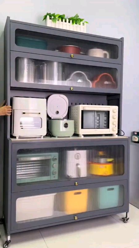 Kitchen Storage Cabinet Sideboard Cupboard Microwave Stand Cabon Steel Organizer With Foldable Door #kitchenstorage #kitchencabinet #kitchenorganizer