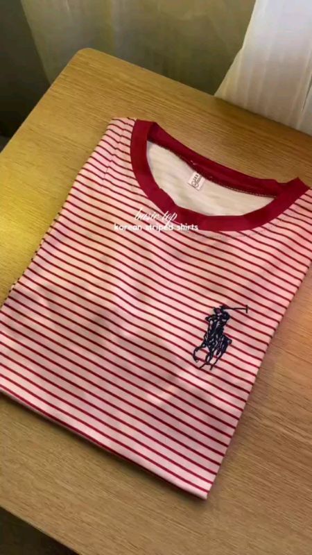Red Korean Tshirt for Valentines Striped  Round Neck  Women in Summer 2025  Slimming Casual #MasMuraSaShopee #FreeCoinsInShopeeVideo #valentines