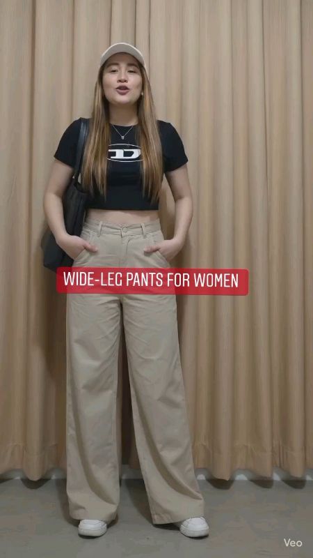 Women's High-Waist Wide-Leg Casual Straight-Leg Pants with Button Closure, Loose Fit for Summer #widelegpants #highwaist #loose #highlights #shopee