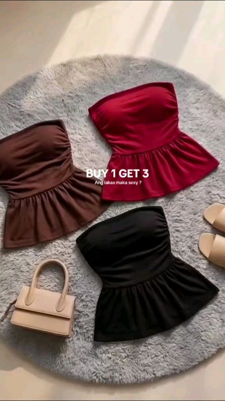 #peplumtop #tubetop #3pcstop #tubetopforwomen #buy1get3top