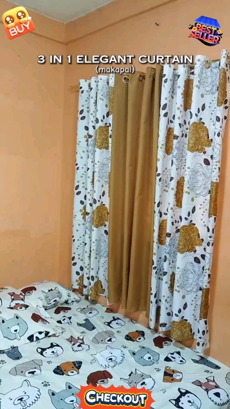 3 in 1 Set - Red Guava Leaves Ring Curtain(Tassel not Included)Curtain Sale for Window #elegantcurtain #3in1curtainset #RINGCURTAINSET #trending #fyp