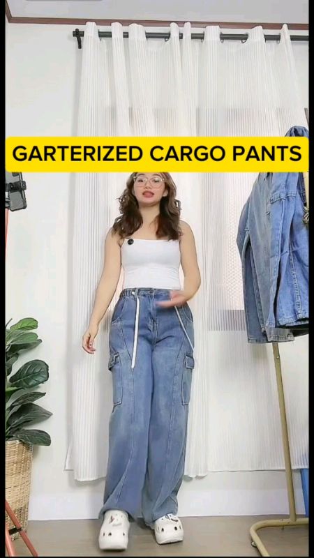 #cargopants #denimpants #garterized #drawstring #widelegpants #maongpants #women #Fashion