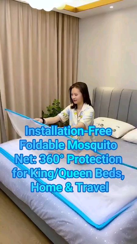 Installation-Free Foldable Mosquito Net: 360° Protection for King/Queen Beds, Home & Travel