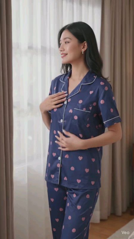 Pajama Set Heart Print  Comportable Button Down Sleepwear Terno#terno #set#sleepwear #pajamaset #trending #viral#fyp #pantulog #shopee #sale #checkout
