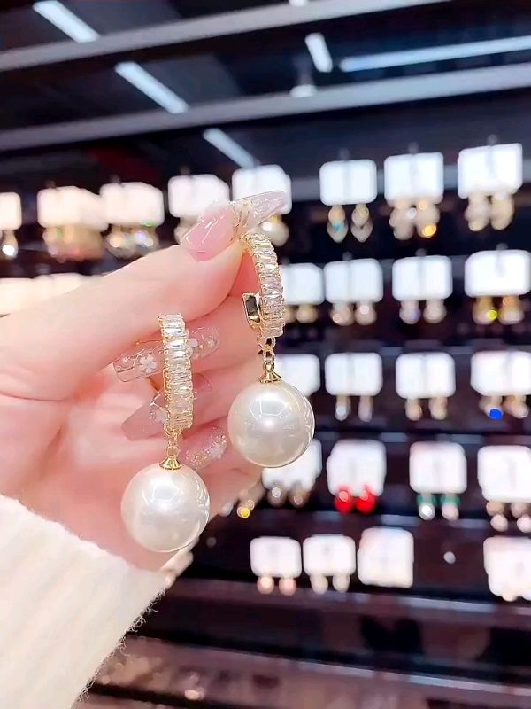 #fashion over-sized Pearl drop dangle earrings woman golden wedding jewelry
