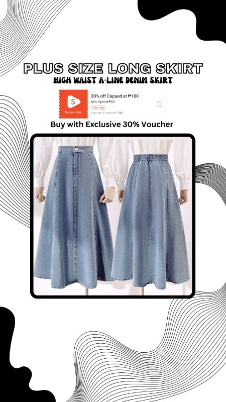 Plus Size Long Skirt Denim Skirt For Women Blue High Waist A-Line Skirt #plussize #skirt #denim #women #FreeCoinsInShopeeVideo