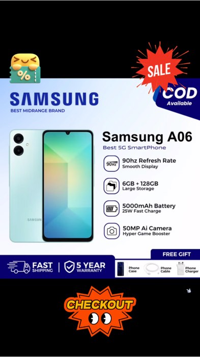 ???Samsung Galaxy A06 Smartphone 6GB + 128GB Storage | 6.7'' Display | 50MP Ai Camera | Samsung Knox