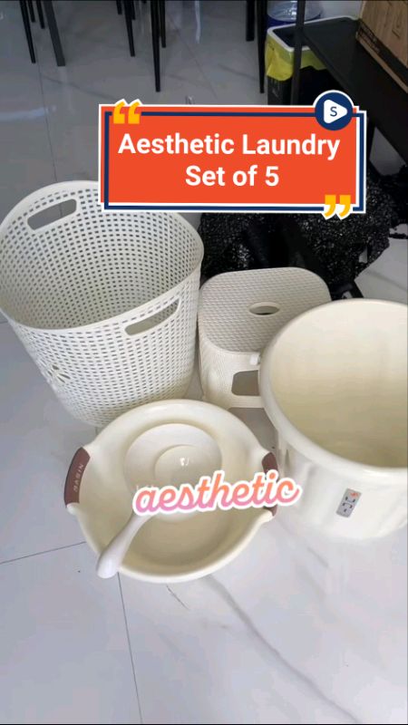 Laundry Set of 5 Basins, Pail, Dipper, Basket, & Stool #MasMuraSaShopee #FreeCoinsInShopeeVideo #laundryset #planggana #tabo #balde #basket #upuan