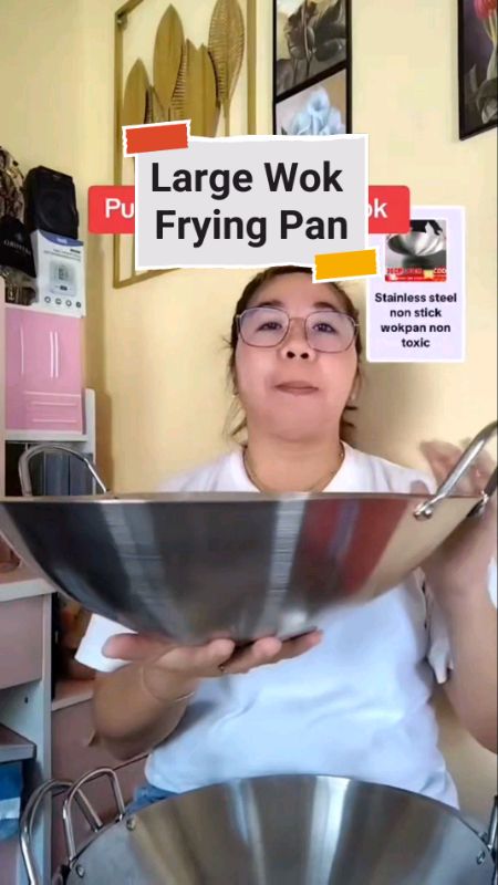 30-50CM Non-Stick Pan Stainless Wok Frying Pan #FreeCoinsInShopeeVideo #fyp #buynow #wokpan #fryingpan #nonstick