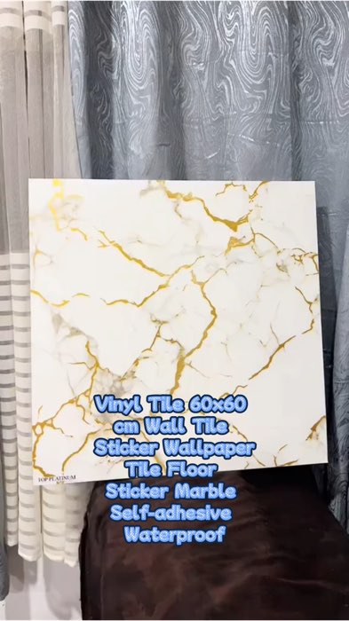 ￼Vinyl Tile 60x60 cm Wall Tile Sticker Wallpaper Tile Floor Sticker Marble Self-adhesive Waterproof#HugotSaShopee