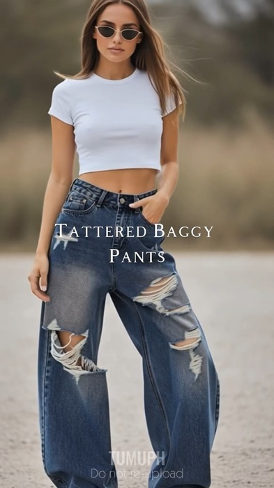 Tattered Baggy Pants Wide Leg  #tatteredpants #baggypants #widelegpants #pants #pantsrecommendation
