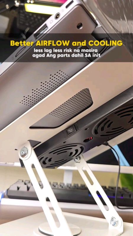 Laptop Stand with Cooling Fan!💻 #laptopstand #laptop #stand #coolingfan #rotating #adjustable #360 #ergonomic #foldable #fyp #foryou #MasMuraSaShopee