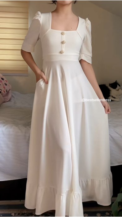 Puff sleeve maxi dress with ruffles skirts #trendy #dress #women #bsd #fashion #incdress #incootd #elegantdress #churchdress