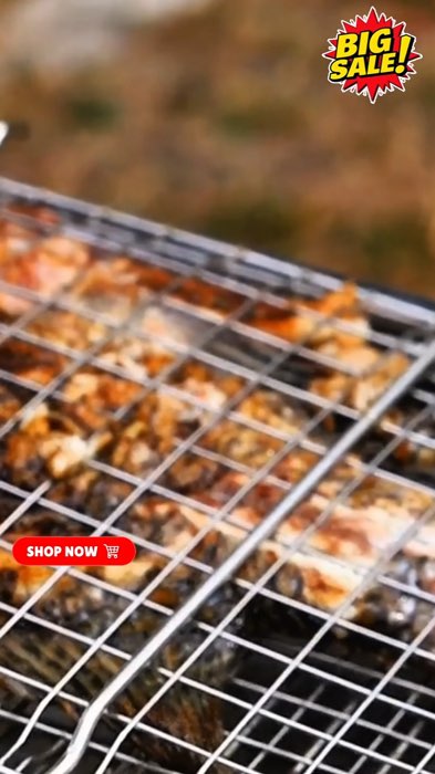 ￼Stainless Steel Meat & Fish Grill Net with Wooden Handle – BBQ Clamp for Grilling #stainless #steel #grilling #MasMuraSaShopee