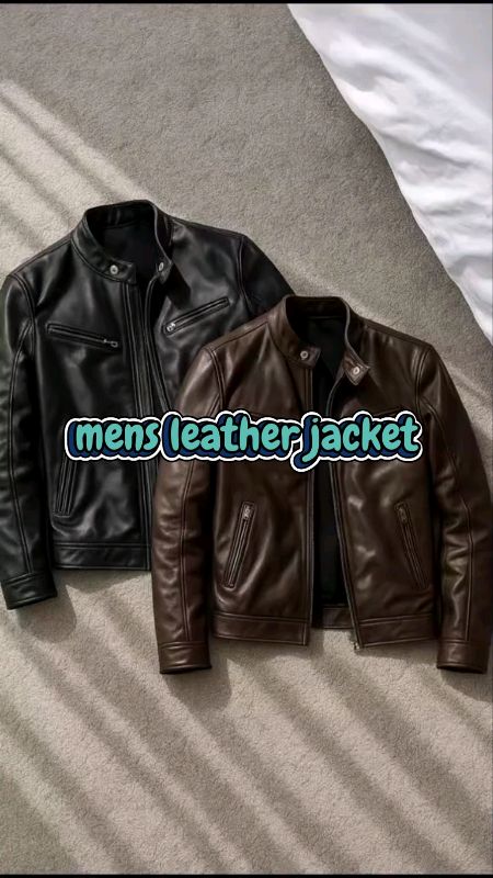 Men's Leather Jacket Stand Up Collar punk style Leather Coat #mensleatherjacket #standupcollar #leathercoat #trendingsashoppee