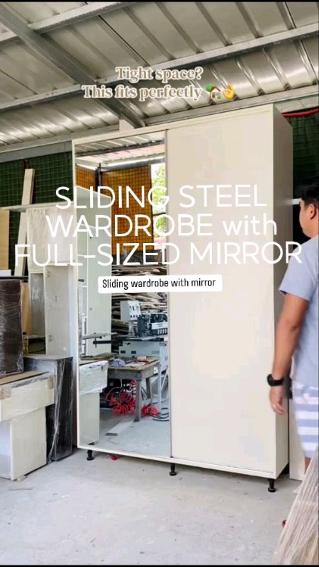 Sliding Steel Wardrobe with Full-sized Mirror  - Heavy Duty and Waterproof ✨ #slidingwardrobewithmirror #waterproof #recos #ctto #fypp