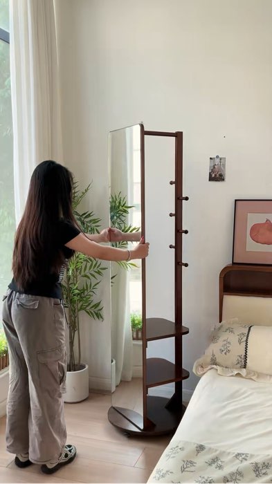 Rotatable Coat rack With Mirror Full Length Mirror Standing Mirror Standing Mirror Makeup Mirror #bodymirror #fullmirror #mirror #clothesrack