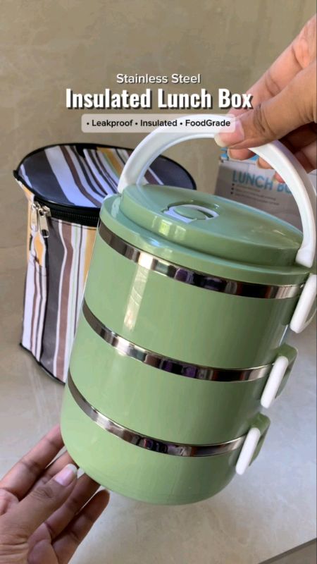stainless insulated lunch box with bag #lunchbox #stainlesslunchbox #baunan #3layerlunchbox #fyp