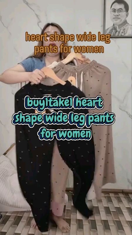 buy1take1 heart shape wide leg pants for women #womensapparel #widelegpants #pants #pajama #buy1take1 #MasMuraSaShopee #FreeCoinsInShopeeVideo