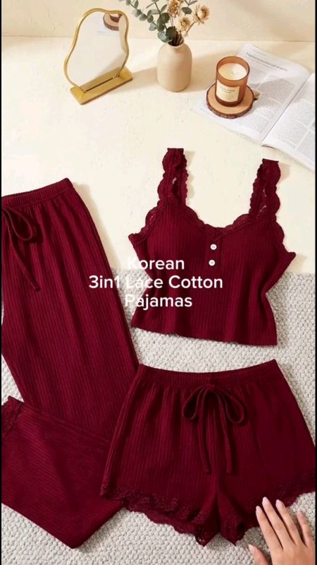 #FreeCoinsInShopeeVideo #ShopeePHPaydaySale #MasMuraSaShopee #HugotSaShopee #shopeeFamily Women Pajama Set 3pcs Lace Cami Shorts Long Pants Soft Loung