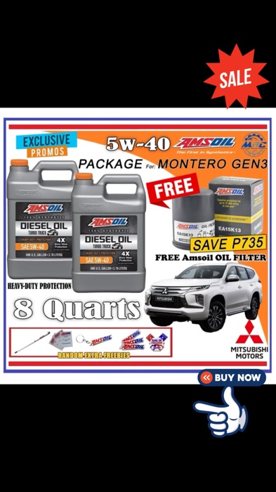 AMSOIL Heavy Duty Turbo Truck 5W-40 8 quarts FREE Oil Filter Package for MITSUBISHI MONTERO GEN3