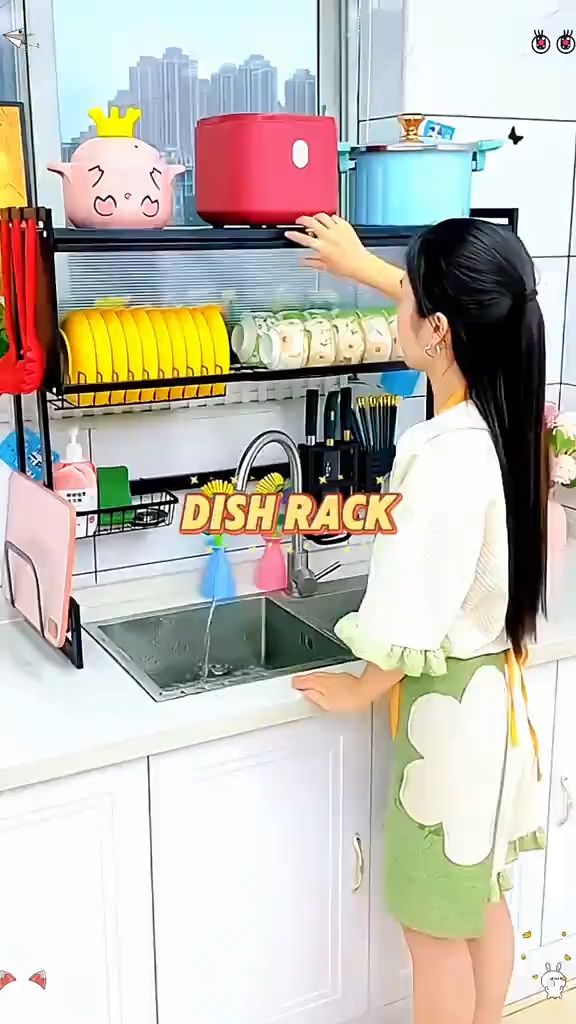 Metallic Dish Cabinet Rack Dustproof Drain Rack With Cabinet Door Multi-functional Sink Rack