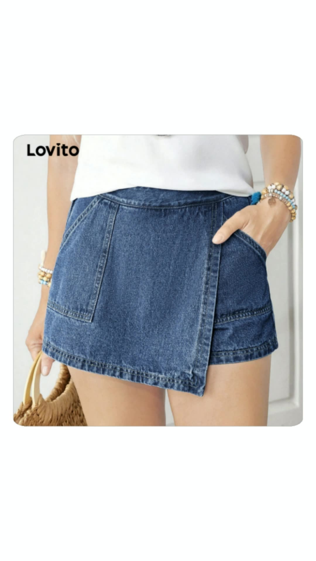 Lovito Women Casual Denim Shorts Wrap Pocket Spring/summer Blue Denim Shorts  L154ED308 #FreeCoinsInShopeeVideo #MasMuraSaShopee